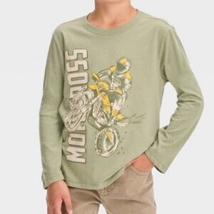 Cat & Jack Boys’ Long Sleeve Motocross Graphic Shirt - Light Olive